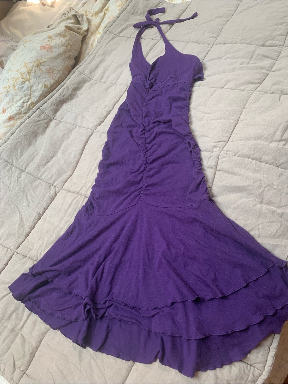 RARE Nomads Hempwear Ruched Mermaid Ruffle Organic Halter Dress